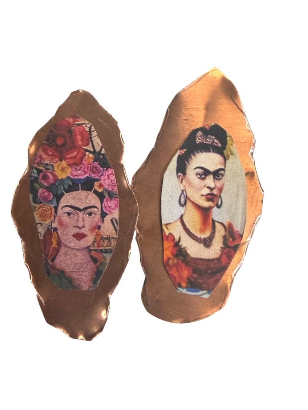 Echoes of Frida: Handcrafted Portrait Drop Earrings w/ Hessonite & Black Garnet - Picture 8 of 16